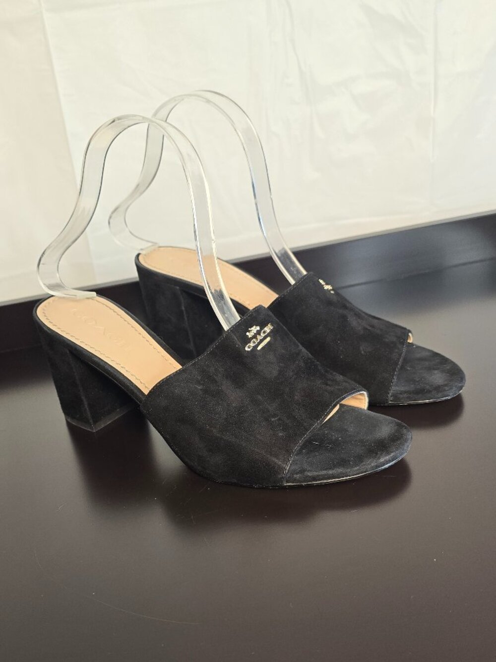 Coach Rosa 70 Black Suede Block Heel Mule Sandals Size 9 - Picture 3 of 6